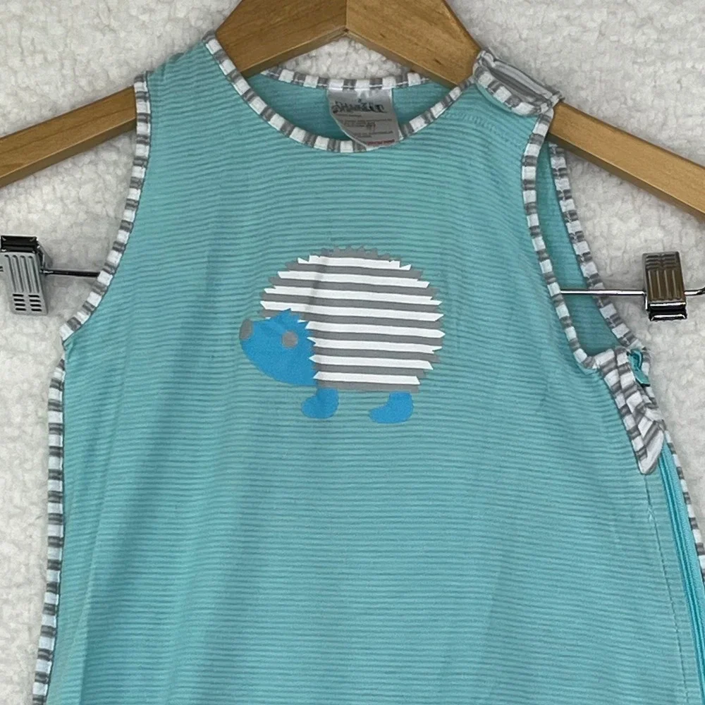 Nuzzlin Baby Sleep Bag Teal Striped Hedgehog Sleeveless Wearable Blanket